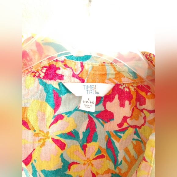 Sweet Time and Tru Linen Blend Sleeveless Colorful Floral Shirt Hawaiian Large - Picture 4 of 6